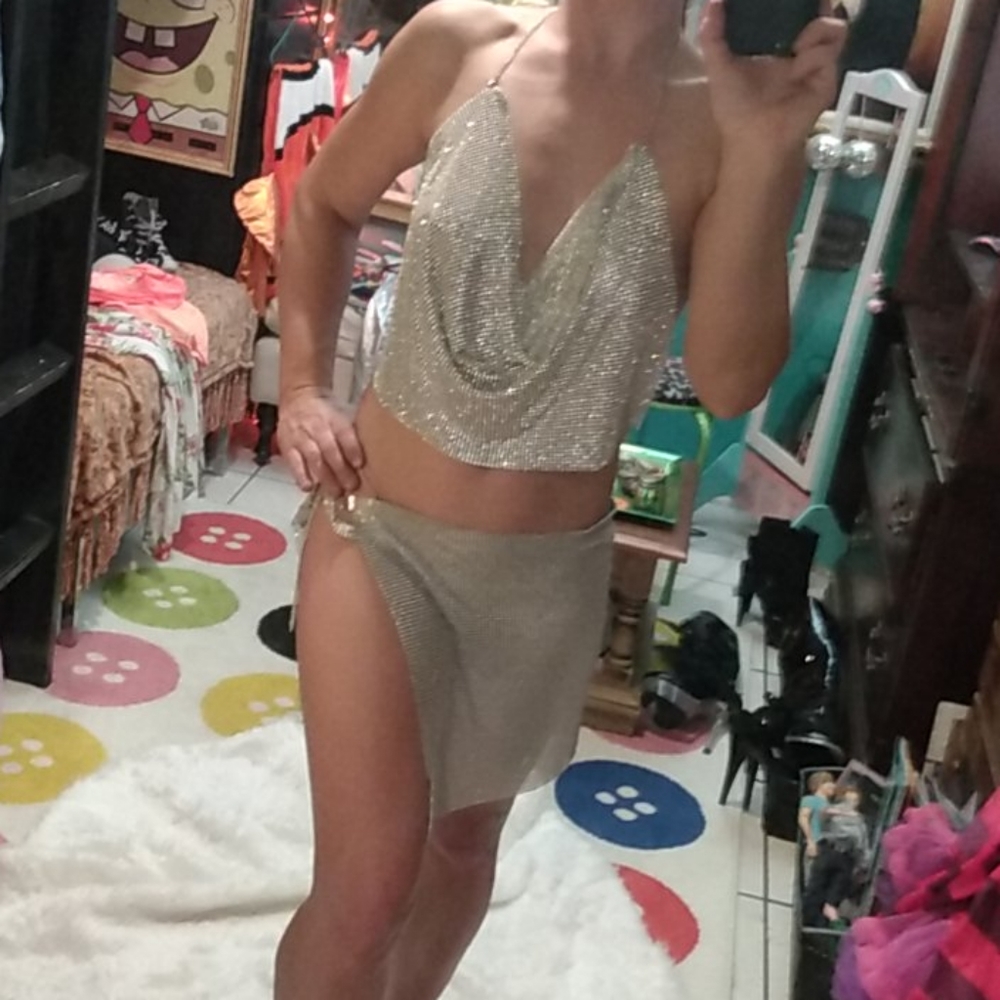 Sparkling Diamonds & Metal Chainlink 2 Piece Set